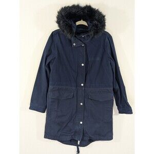 Vintage Gap Jacket Women's Sz S Blue Lined Field Chore Parka Barn Coat Faux Fur